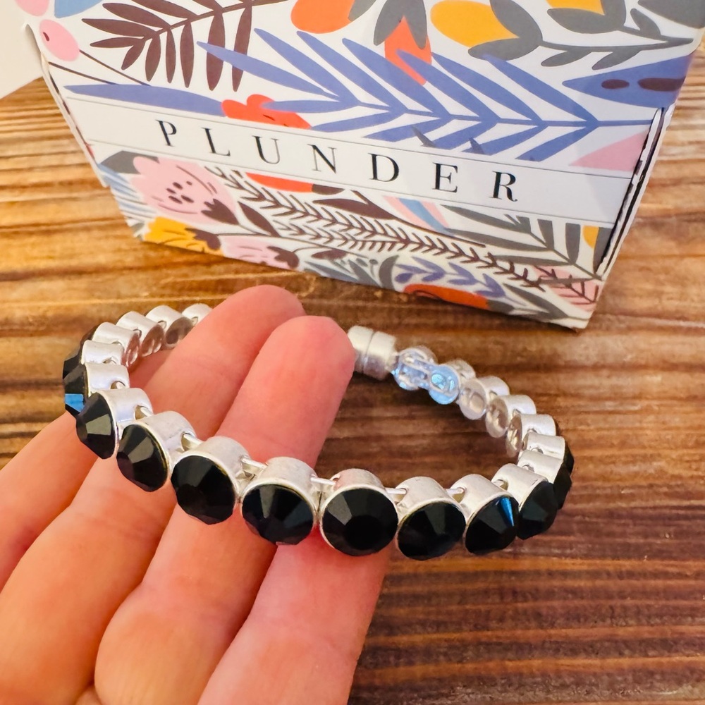 Plunder Designs Retired “Essie” Magnetic Silver Tone and Black Bangle Bracelet